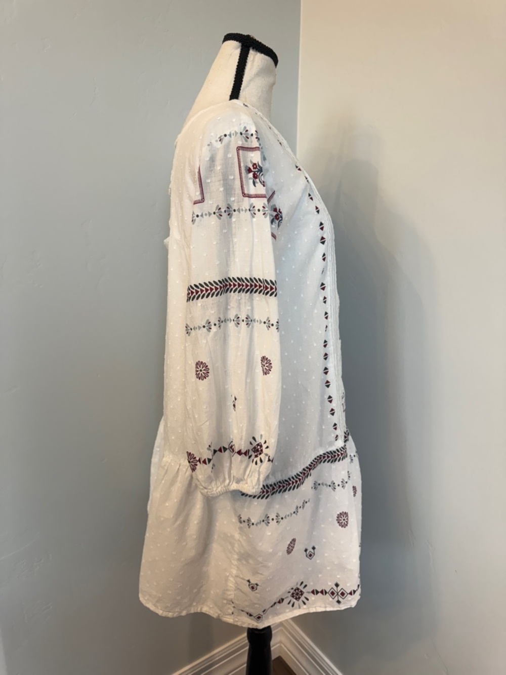 Bombay Paisley Medium White Embroidered Tunic Dress Boho Swiss Dot Open Back - Picture 12 of 14